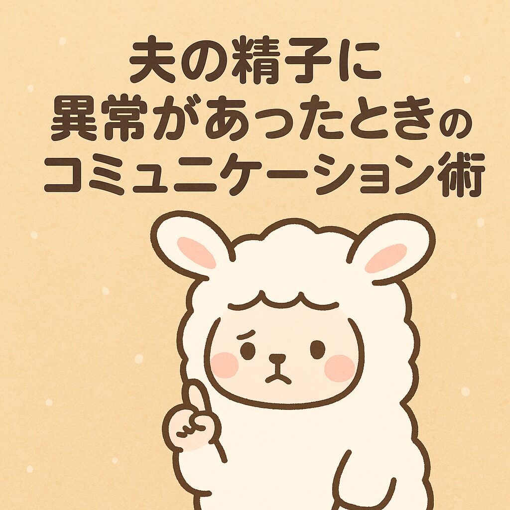 不安そうな羊のキャラクターと「夫の精子に異常があったときのコミュニケーション術」というタイトル入りイラスト