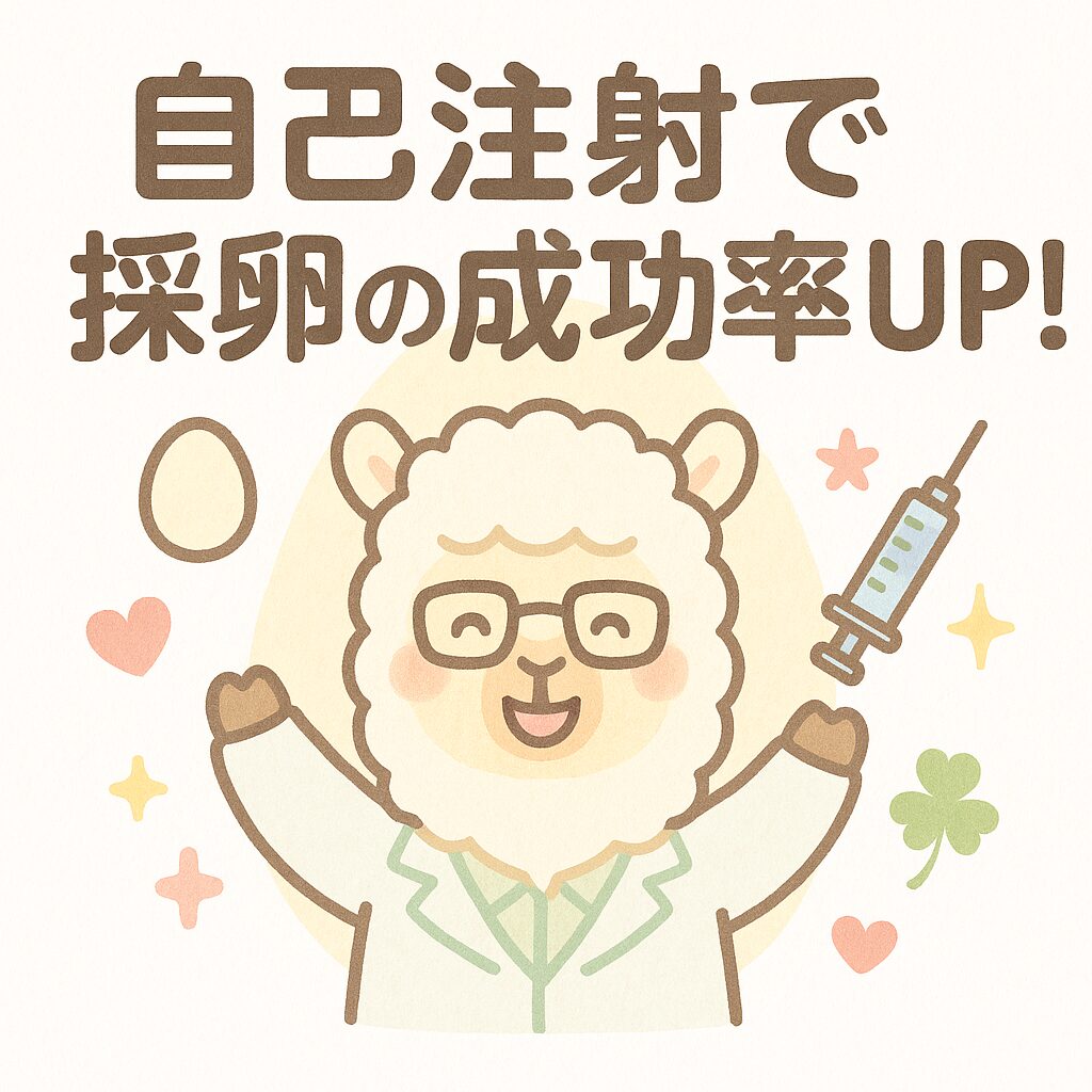 自己注射で採卵の成功率アップを応援するアルパカ先生のかわいいイラストアイキャッチ