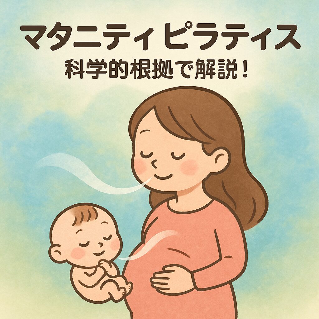 妊婦さんが穏やかな表情で深呼吸し、お腹の赤ちゃんとつながっている様子を描いたイラスト